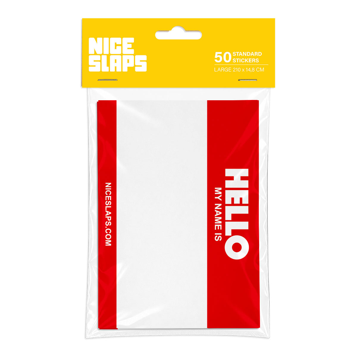 NICE SLAPS Standard Sticker Hello My Name Is Red, Large 50pcs