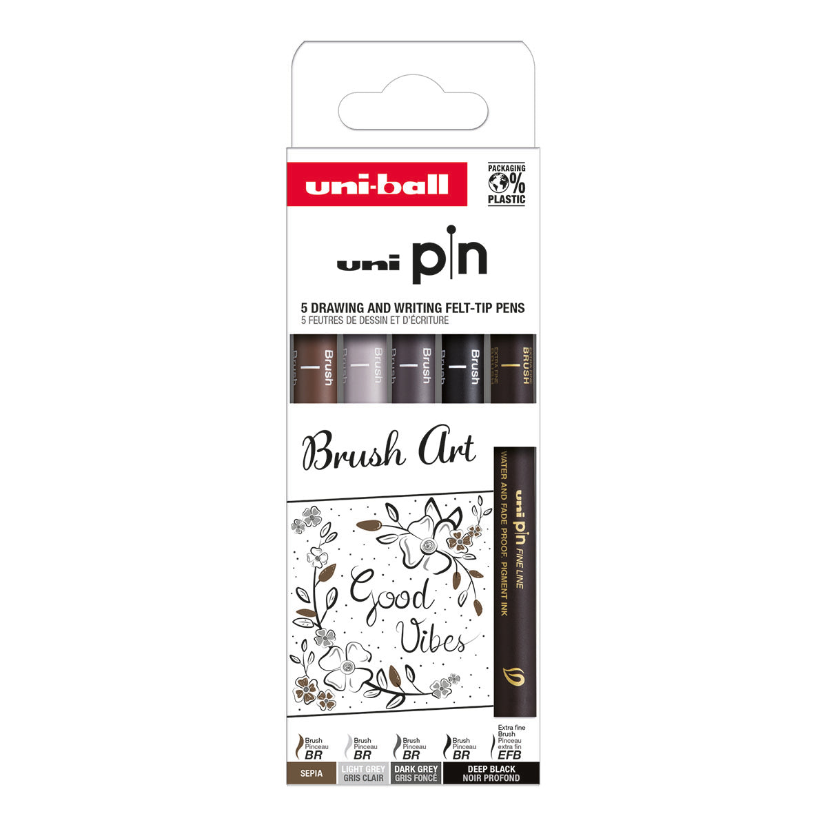 Uni Pin Fine Line Pens Brush Art 5 Set