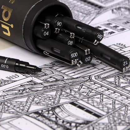 Uni Pin Fine Line Pens The Tube 9 Set, Black