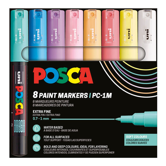 Uni Posca Markers PC-1M, 8 set Soft Colors