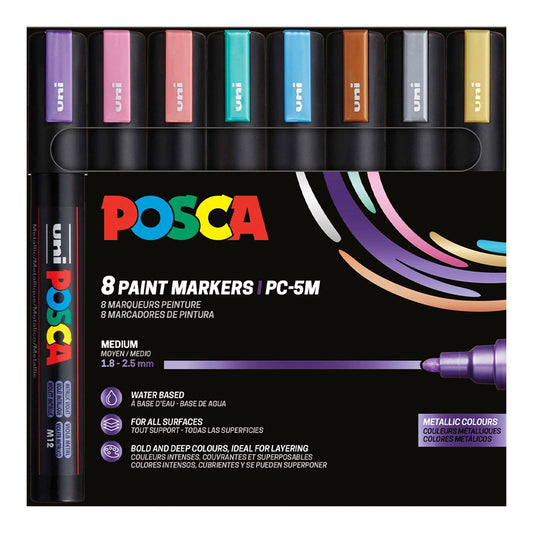 Uni Posca Markers PC-5M, 8set Metallic Colours
